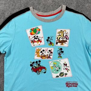 Disney Parks T-Shirt XL Blue Runaway Railway‎ Mickey Minnie Mouse S/S Women's